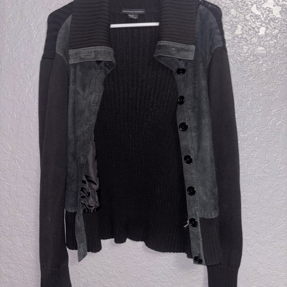 Maurices Black & Charcoal Mixed-Media Button Front Cardigan Blazer